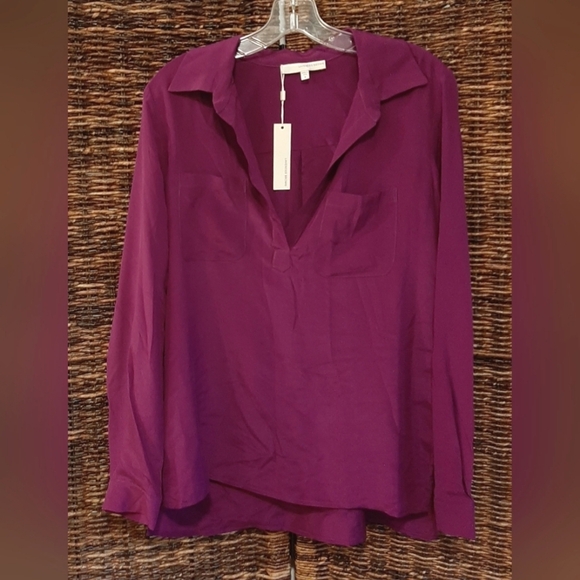 NWT Anthropologie Lavender Brown 100% Silk Button Up Blouse Small Purple Office - Picture 1 of 10